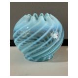 Blue Opalescent Ruffled Swirl Bowl
