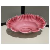 Fenton Pink & White Ruffled Art Glass Bowl
