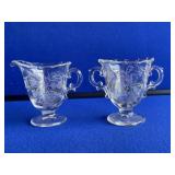 Fostoria Etched Glass Creamer & Sugar