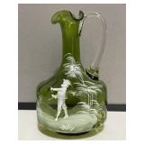 Green Mary Gregory Style Pitcher
