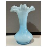 Light Blue Ruffled Glass Vase