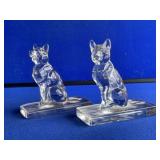 2 Clear Glass Dog Bookends
