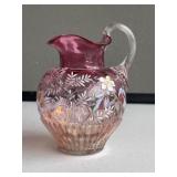 Hand Painted Cranberry Pitcher with Flowers