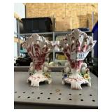 Pair of Vintage Capodimonte Holly Vases