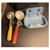 Granite Soap Tray & 2 Vintage Ice Cream Scoops