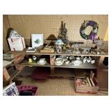 Barnwood Shelf with Large Lot of Collectibles