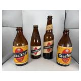4 Vintage Sterling Beer Amber Glass Bottles