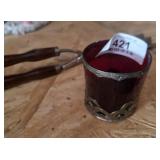Ruby Glass with Silver Accents & Vintage Tongs