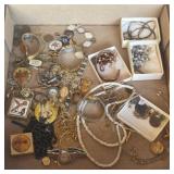 Box of Costume Jewelry and Wrist Watches