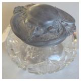 Antique Powder Jar with Metal Lid