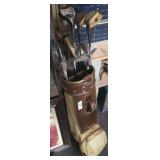 Old Golf Clubs with Leather Case