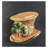 Vintage Enamel Hat Brooch with Clover