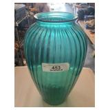 Large Green Ribbed Glass Vase