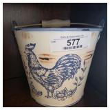 Metal Rooster Bucket with Handle