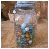 Collectible Marbles in Old Fruit Jar