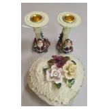 Ornate Lidded Box & Holiday Candleholders