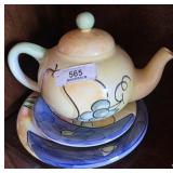 Hand Painted Teapot with Lid & Platters