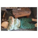 Large Doll & Wooden Childs Bench