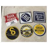 Lot of 6 Metal RR Train Signs