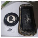 Antique Solid Brass Butter Tray & Silhouette