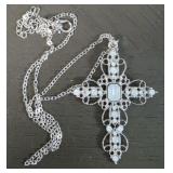 Ornate Estate Gemstone Cross Necklace