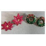 2 Pair Vintage Enamel Christmas Earrings