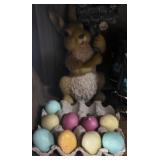 Large Rabbit Figurine & Wooden Eggs