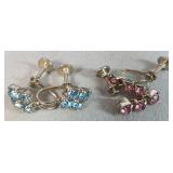 2 Pair Vintage Rhinestone Earrings