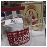 Vintage Glass Popcorn Popper & Advertising Tin