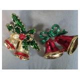 2 Vintage Enamel Bell Brooches