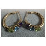Multi Gemstone Hoop Earrings