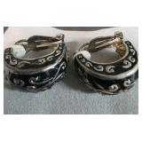 Ornate Vintage Black Enamel Earrings