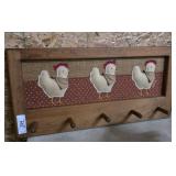 Wood & Fabric Rooster Coat Rack