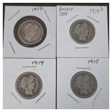 Four Barber Quarters