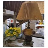 Antique Lamp & Pottery Candleholder