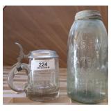 Old 1/2 Gallon Fruit Jar & Beer Stein