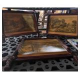 Ornate Mahogany Framed Set of 3 Prints