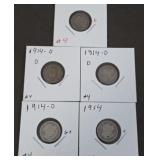 Five 1914 Barber Dimes
