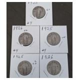 5 Standing Liberty Quarters