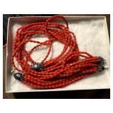 Matching Red Coral Necklace & Bracelet