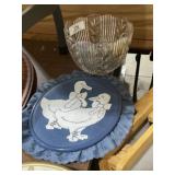Vintage Serving Bowl & Duck Fabric Wall Art