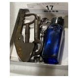 Box of Old Keys & Small Blue Bottle