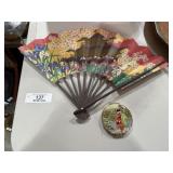 Folding Make-Up Mirror & Paper Fan