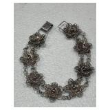 Antique Sterling Silver Flower Bracelet