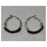 Estate Garnet Bead Hoop Earrings