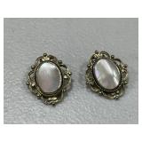 Signed Whiting Davis Mother of Pearl Earrings