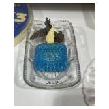 Crystal Dish, Hummingbird Figure & Art Glass