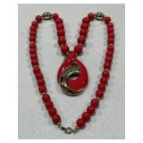 Vintage Coral Enamel Necklace