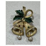 Crystal & Pearl Bells Brooch