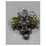 Sterling Silver Grapes Brooch